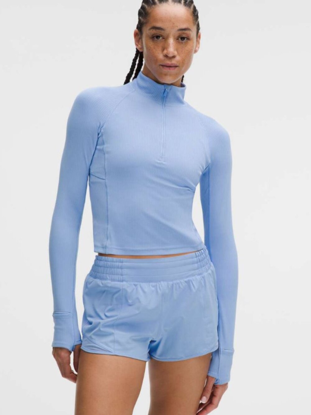 NWOT Lululemon It's Rulu Ribbed Cropped Half Zip Updated Color Sinatra Blue S